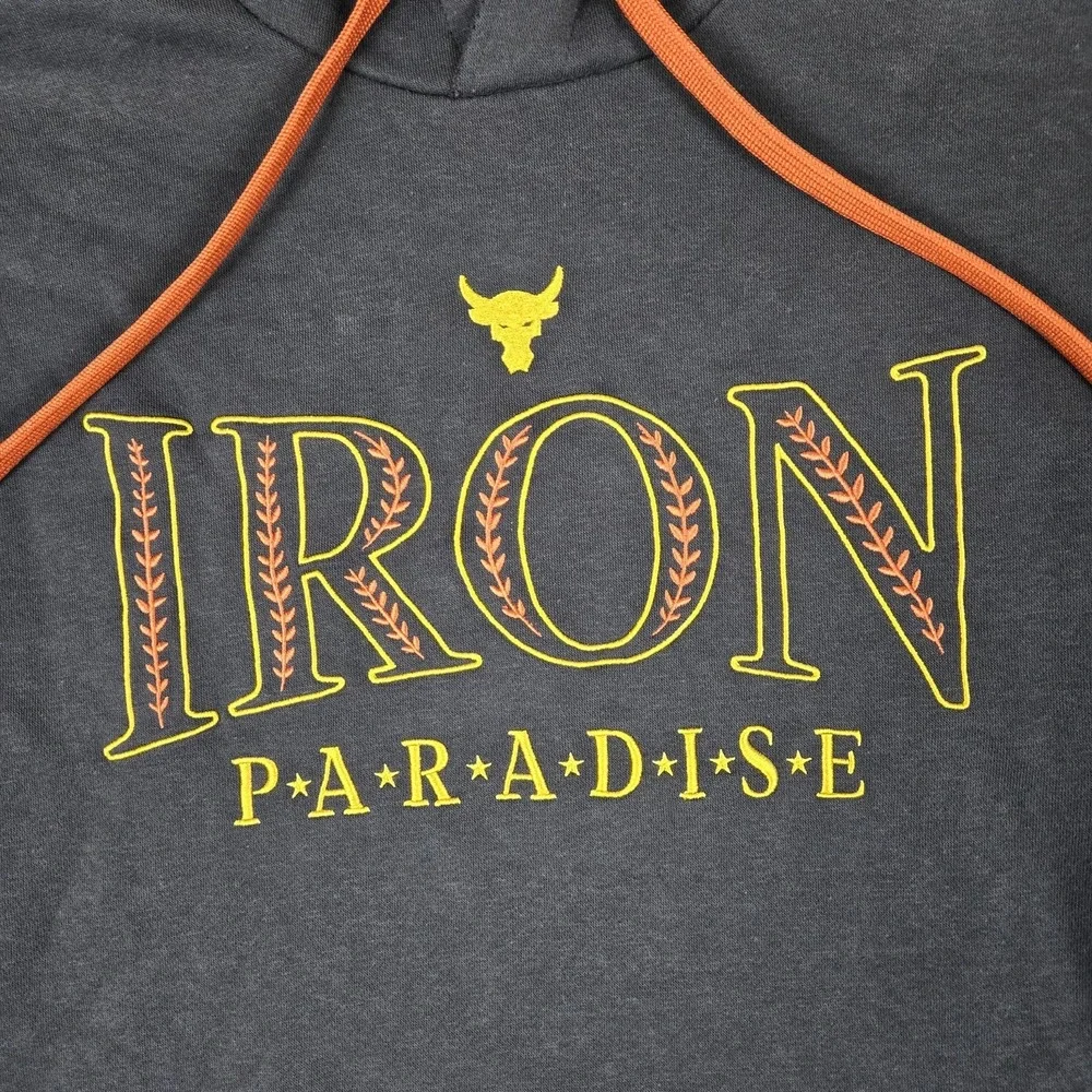 Under Armour Project Rock Hoodie Mens Small Blue Iron Paradise Bull Logo 1380115